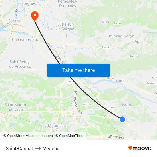 Saint-Cannat to Vedène map