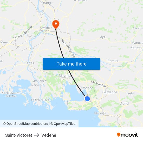 Saint-Victoret to Vedène map