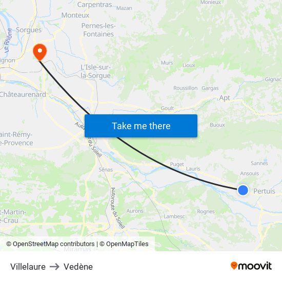 Villelaure to Vedène map