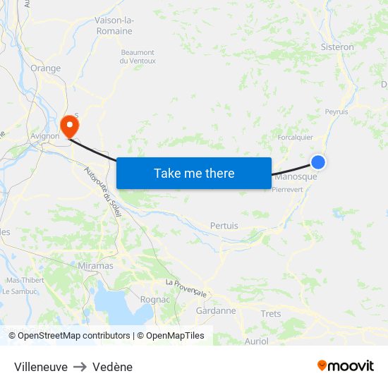 Villeneuve to Vedène map