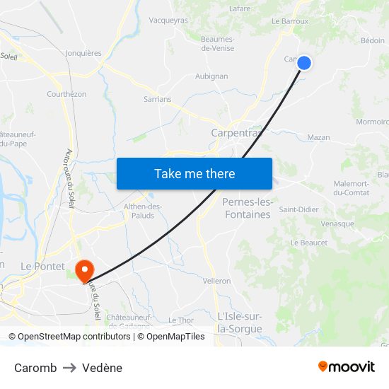 Caromb to Vedène map