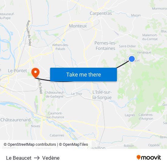 Le Beaucet to Vedène map