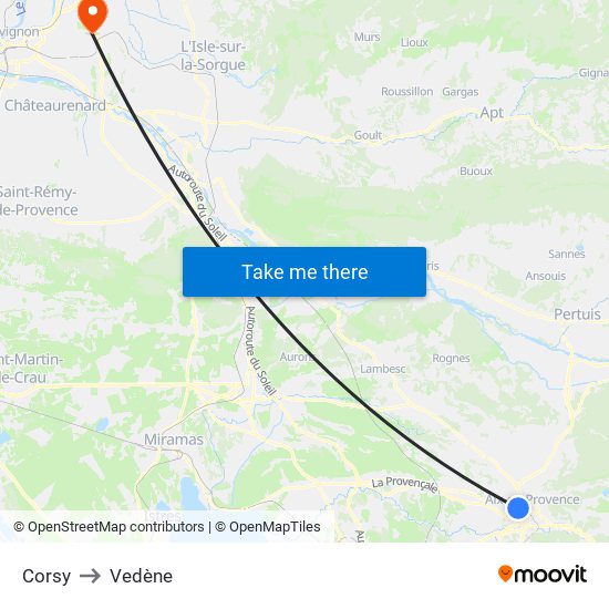 Corsy to Vedène map