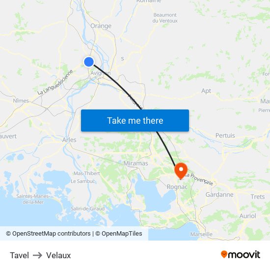 Tavel to Velaux map