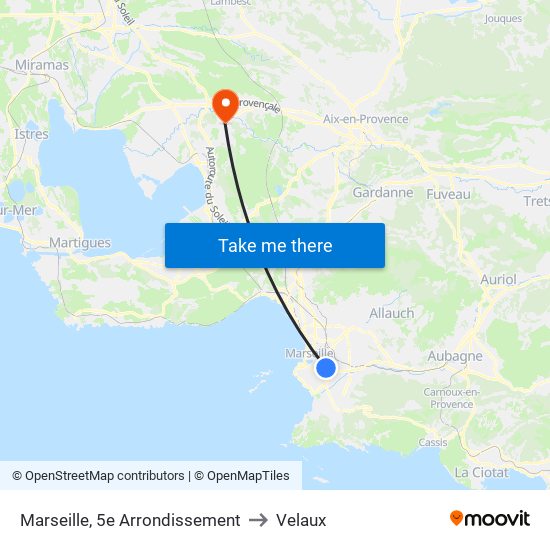 Marseille, 5e Arrondissement to Velaux map