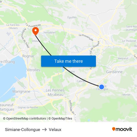 Simiane-Collongue to Velaux map