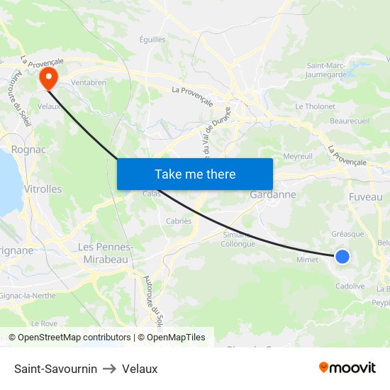 Saint-Savournin to Velaux map