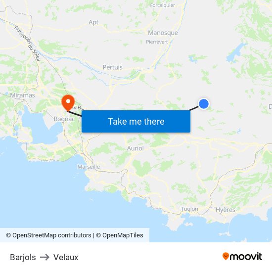 Barjols to Velaux map