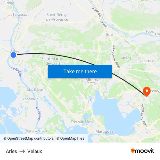 Arles to Velaux map