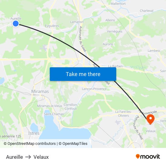 Aureille to Velaux map