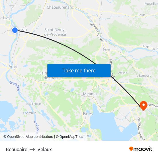 Beaucaire to Velaux map