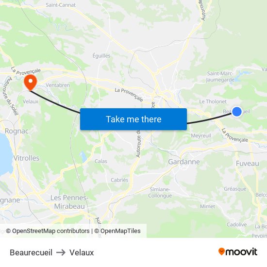 Beaurecueil to Velaux map