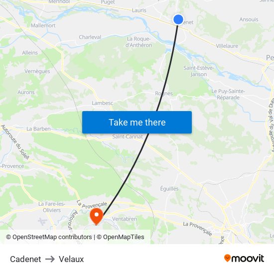 Cadenet to Velaux map