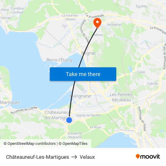 Châteauneuf-Les-Martigues to Velaux map