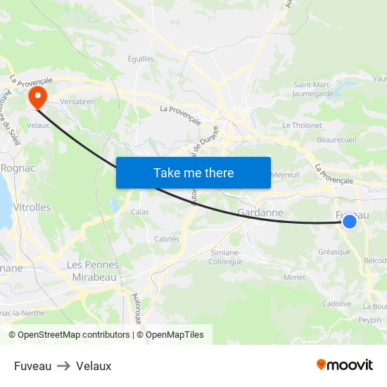 Fuveau to Velaux map