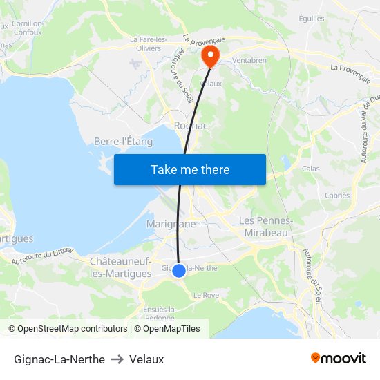 Gignac-La-Nerthe to Velaux map