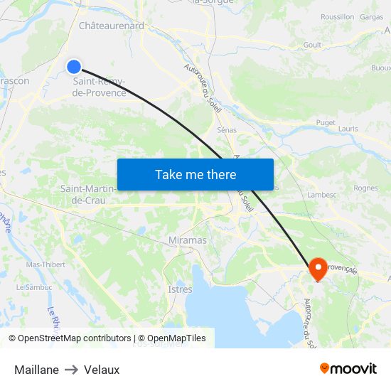 Maillane to Velaux map