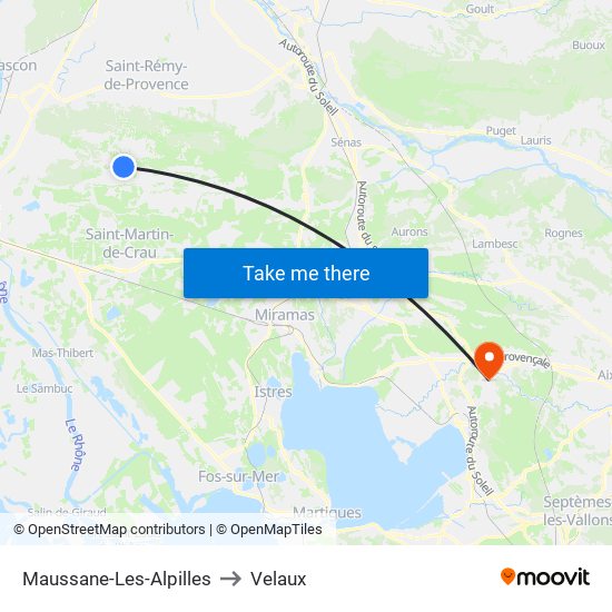 Maussane-Les-Alpilles to Velaux map