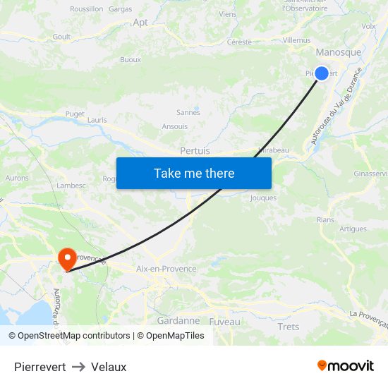 Pierrevert to Velaux map