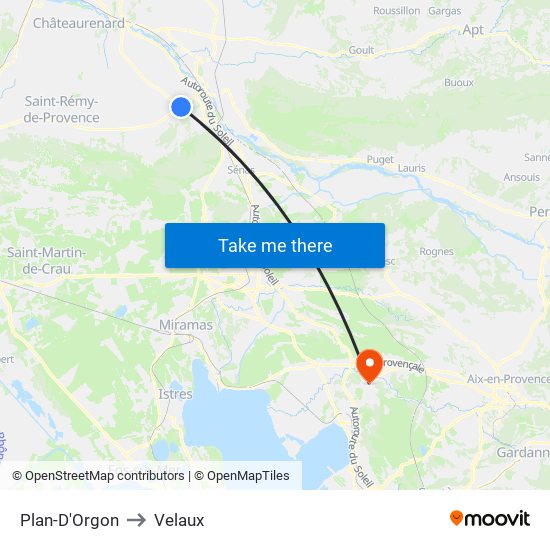 Plan-D'Orgon to Velaux map