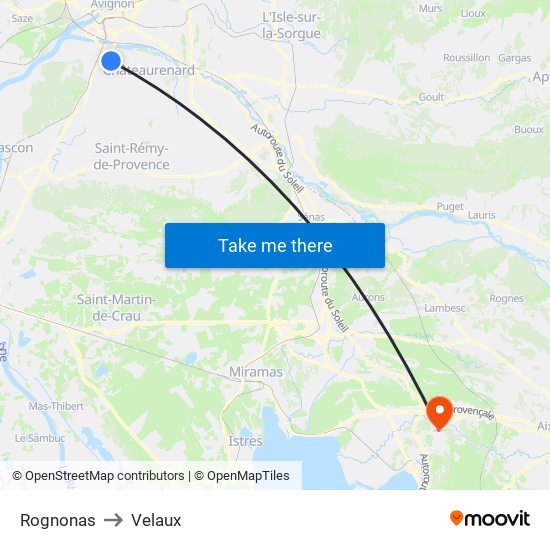 Rognonas to Velaux map