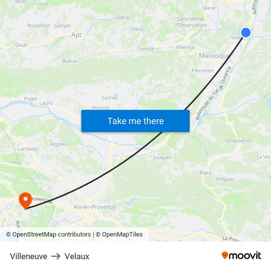 Villeneuve to Velaux map