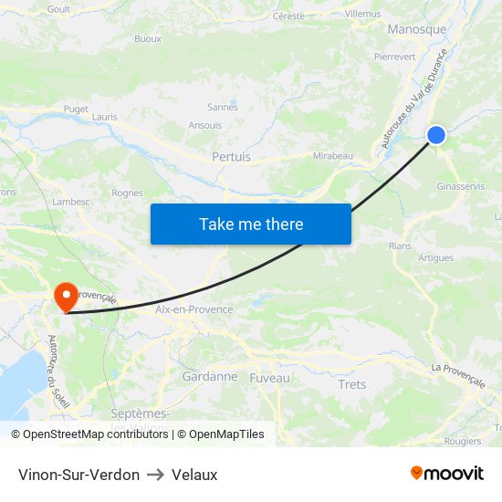 Vinon-Sur-Verdon to Velaux map