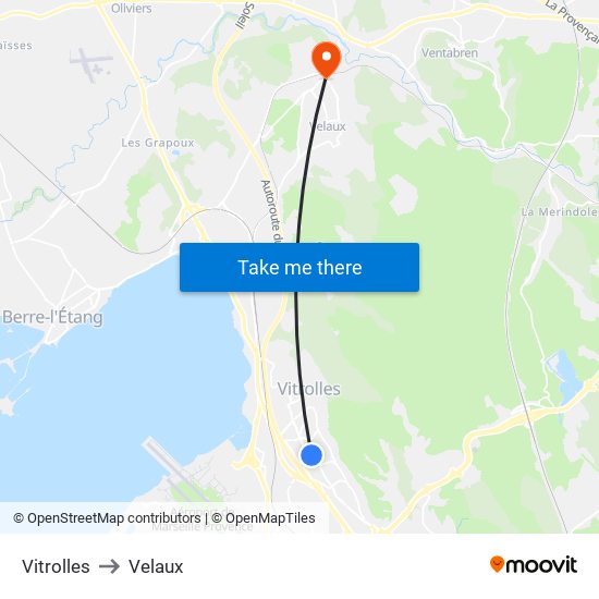 Vitrolles to Velaux map