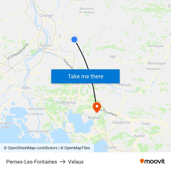 Pernes-Les-Fontaines to Velaux map