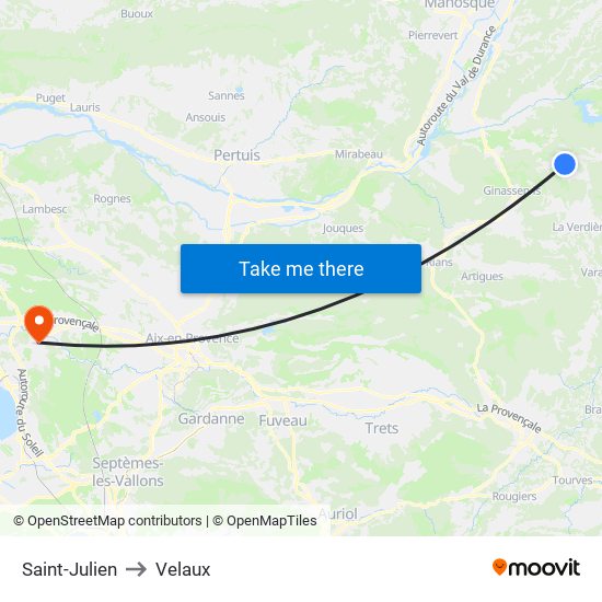 Saint-Julien to Velaux map