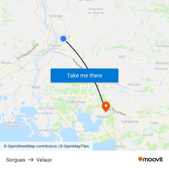 Sorgues to Velaux map