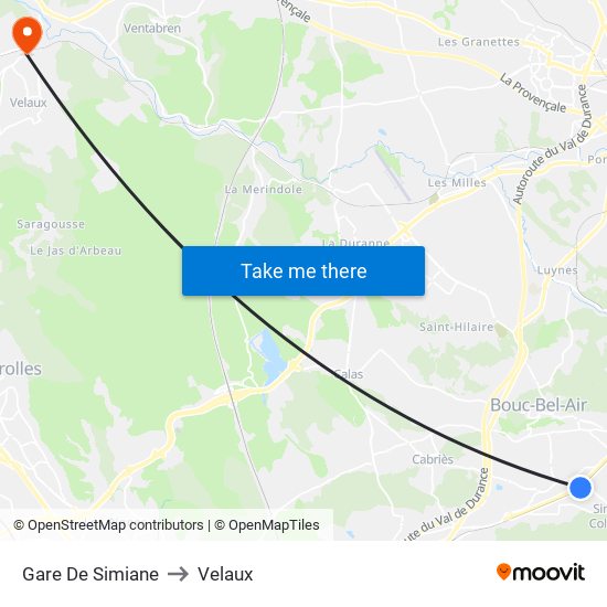 Gare De Simiane to Velaux map