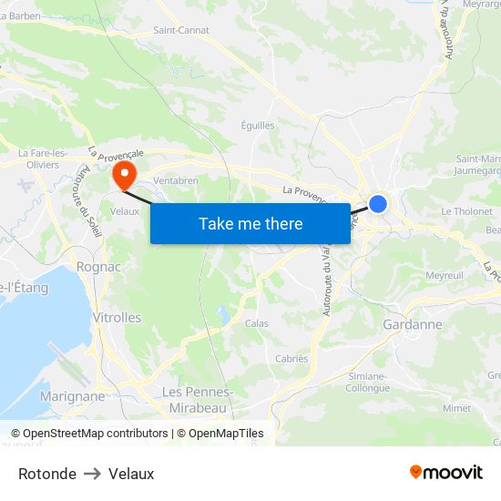 Rotonde to Velaux map