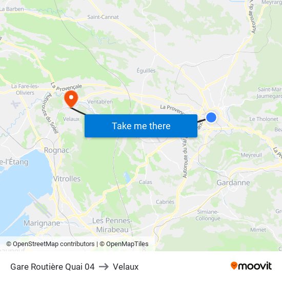 Gare Routière Quai 04 to Velaux map