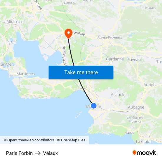 Paris Forbin to Velaux map