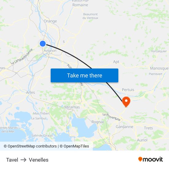 Tavel to Venelles map