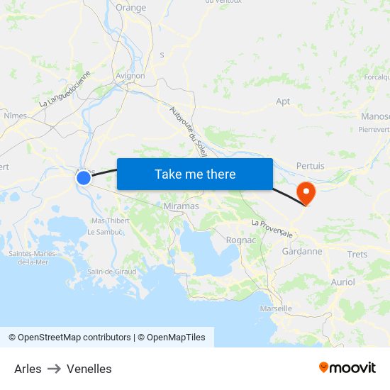 Arles to Venelles map