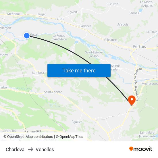 Charleval to Venelles map