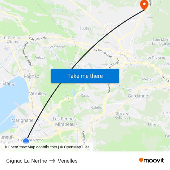 Gignac-La-Nerthe to Venelles map