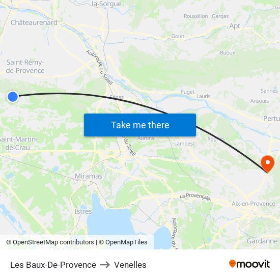 Les Baux-De-Provence to Venelles map