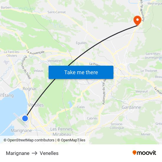 Marignane to Venelles map