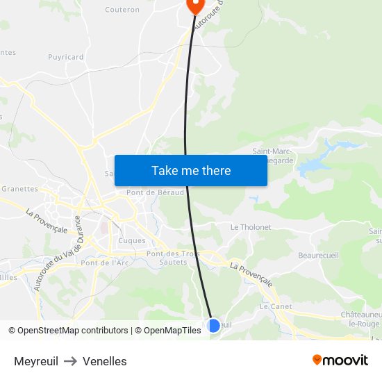 Meyreuil to Venelles map