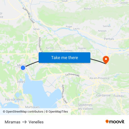 Miramas to Venelles map