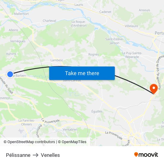 Pélissanne to Venelles map