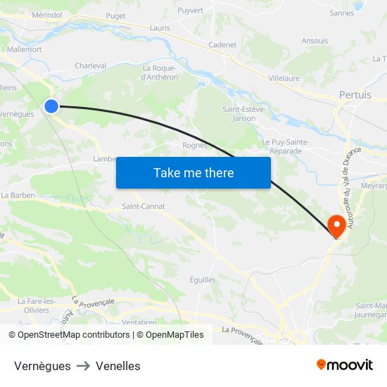 Vernègues to Venelles map