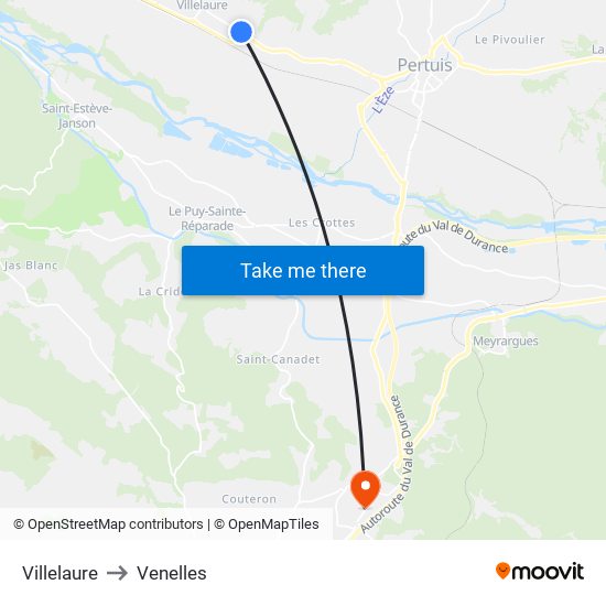 Villelaure to Venelles map