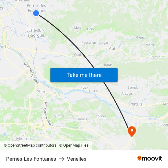 Pernes-Les-Fontaines to Venelles map