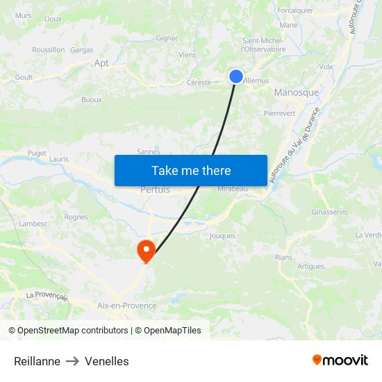 Reillanne to Venelles map