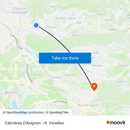 Cabrières-D'Avignon to Venelles map