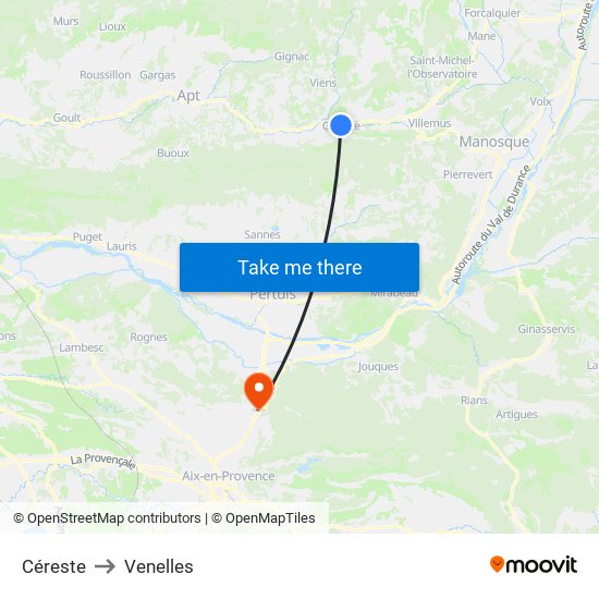 Céreste to Venelles map